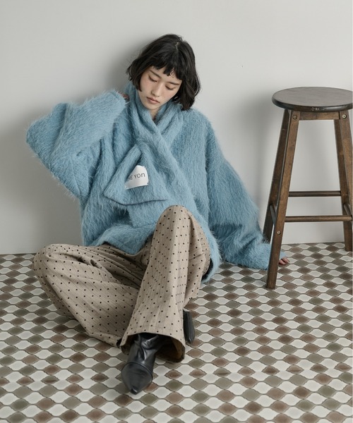 ストールセットヘアリーシャギーノーカラーミドルコート（ノー