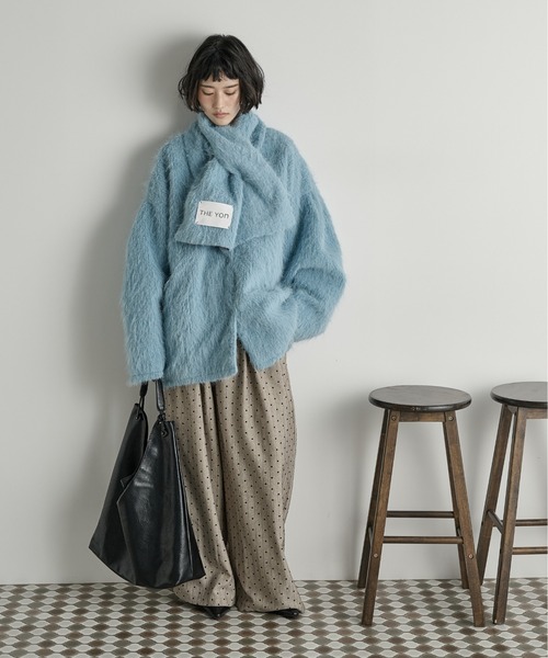 ストールセットヘアリーシャギーノーカラーミドルコート（ノー