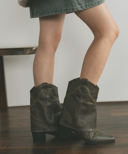 VANNIE U（ヴァニーユー）の「レイヤードウエスタンミドルブーツ（ブーツ・レディース・ダークブラウン/ブラウン/ブラック・SMALL/MEDIUM/LARGE）」の15枚目の写真