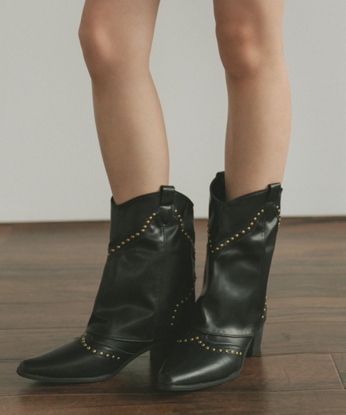 VANNIE U（ヴァニーユー）の「レイヤードウエスタンミドルブーツ（ブーツ・レディース・ダークブラウン/ブラウン/ブラック・SMALL/MEDIUM/LARGE）」の4枚目の写真