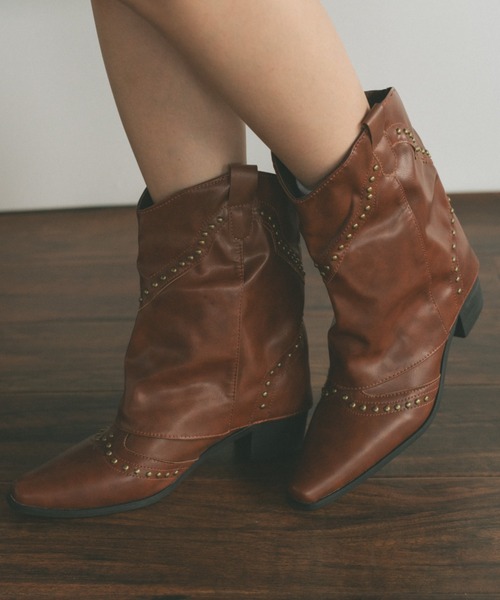 VANNIE U（ヴァニーユー）の「レイヤードウエスタンミドルブーツ（ブーツ・レディース・ダークブラウン/ブラウン/ブラック・SMALL/MEDIUM/LARGE）」の5枚目の写真