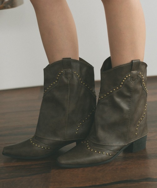 VANNIE U（ヴァニーユー）の「レイヤードウエスタンミドルブーツ（ブーツ・レディース・ダークブラウン/ブラウン/ブラック・SMALL/MEDIUM/LARGE）」の6枚目の写真