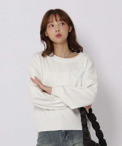 3.3 Field Trip （3.3フィールドトリップ）の「3.3 Field Trip／ハート刺繍ニット（ニット/セーター・レディース・グレー/ピンク/ホワイト・FREE）」の14枚目の写真