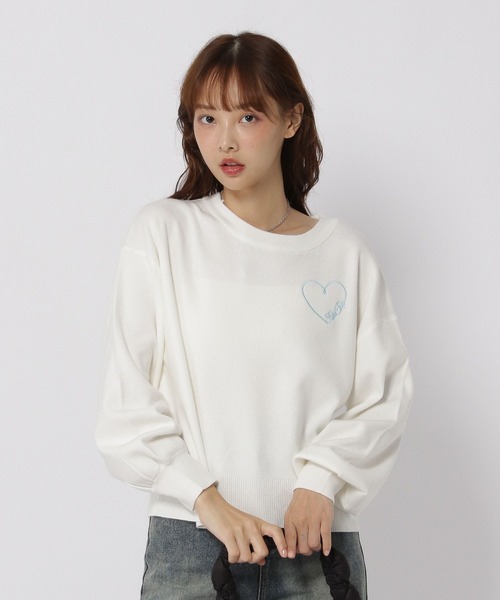 3.3 Field Trip （3.3フィールドトリップ）の「3.3 Field Trip／ハート刺繍ニット（ニット/セーター・レディース・グレー/ピンク/ホワイト・FREE）」の15枚目の写真