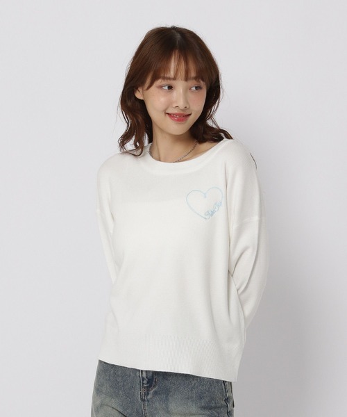 3.3 Field Trip （3.3フィールドトリップ）の「3.3 Field Trip／ハート刺繍ニット（ニット/セーター・レディース・グレー/ピンク/ホワイト・FREE）」の16枚目の写真