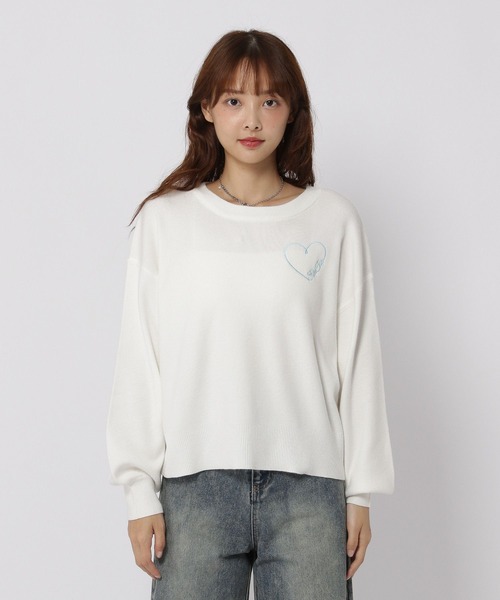3.3 Field Trip （3.3フィールドトリップ）の「3.3 Field Trip／ハート刺繍ニット（ニット/セーター・レディース・グレー/ピンク/ホワイト・FREE）」の8枚目の写真