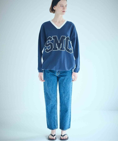 SEA(シー)の「SMC Vネック オーバーサイズプルオーバー(Tシャツ/カットソー・レディース・グレー/ネイビー・ONE SIZE)」の2枚目の写真