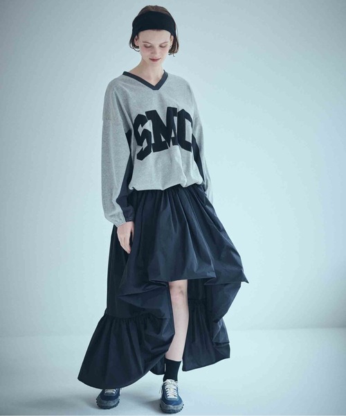 SEA(シー)の「SMC Vネック オーバーサイズプルオーバー(Tシャツ/カットソー・レディース・グレー/ネイビー・ONE SIZE)」の6枚目の写真