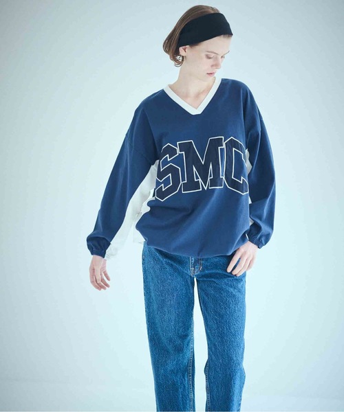 SEA(シー)の「SMC Vネック オーバーサイズプルオーバー(Tシャツ/カットソー・レディース・グレー/ネイビー・ONE SIZE)」の7枚目の写真