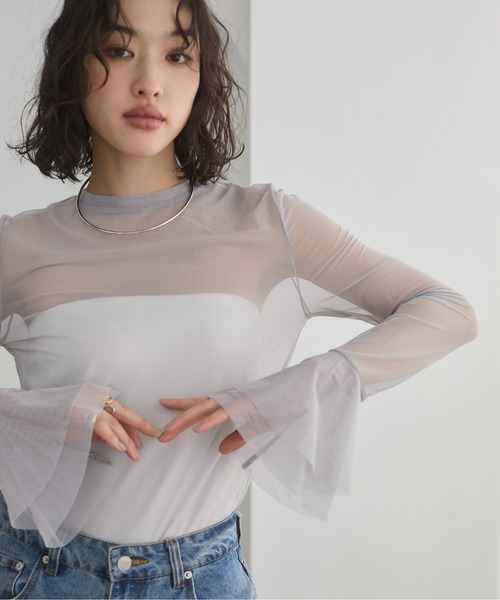 チュール フレアスリーブ トップス（Tシャツ/カットソー
