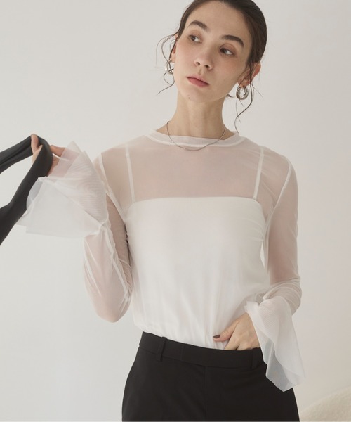 チュール フレアスリーブ トップス（Tシャツ/カットソー）｜ANGIE
