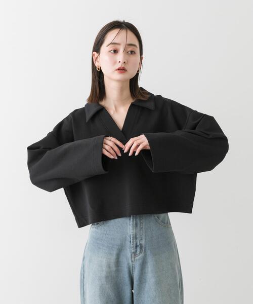 SENSE OF PLACE by URBAN RESEARCH(センスオブプレイスバイアーバンリサーチ)の「ワイドスリーブエリツキクロップドトップ(Tシャツ/カットソー・レディース・ベージュ/ブラック/アイボリー・ONE)」の10枚目の写真