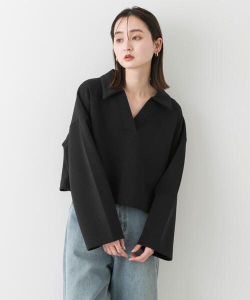 SENSE OF PLACE by URBAN RESEARCH(センスオブプレイスバイアーバンリサーチ)の「ワイドスリーブエリツキクロップドトップ(Tシャツ/カットソー・レディース・ベージュ/ブラック/アイボリー・ONE)」の11枚目の写真