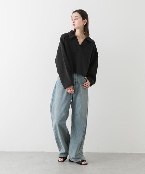 SENSE OF PLACE by URBAN RESEARCH(センスオブプレイスバイアーバンリサーチ)の「ワイドスリーブエリツキクロップドトップ(Tシャツ/カットソー・レディース・ベージュ/ブラック/アイボリー・ONE)」の14枚目の写真