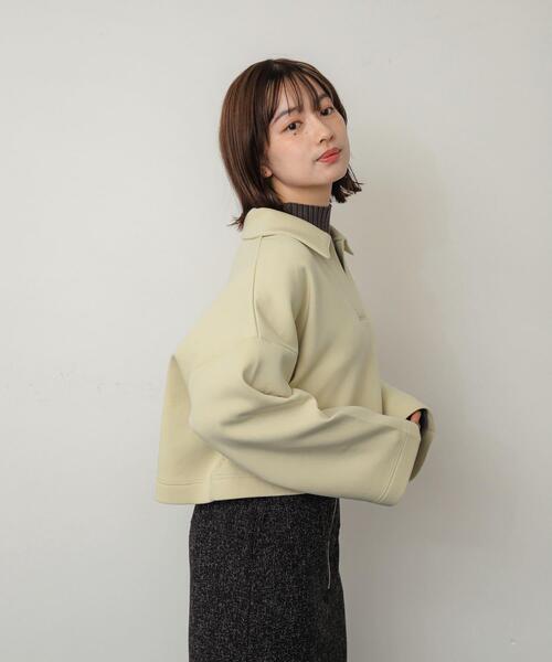 セール】ワイドスリーブエリツキクロップドトップ（Tシャツ/カットソー