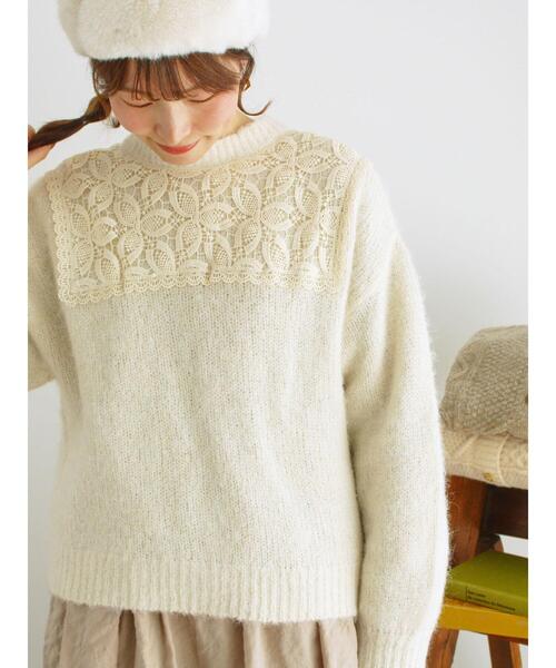 Samansa Mos2(サマンサ モスモス)の「前後着レース貼りニット(カーディガン/ボレロ・レディース・チャコールグレー/キナリ/モカ・F)」の8枚目の写真