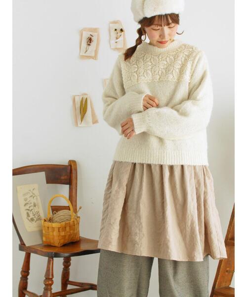 Samansa Mos2(サマンサ モスモス)の「前後着レース貼りニット(カーディガン/ボレロ・レディース・チャコールグレー/キナリ/モカ・F)」の9枚目の写真