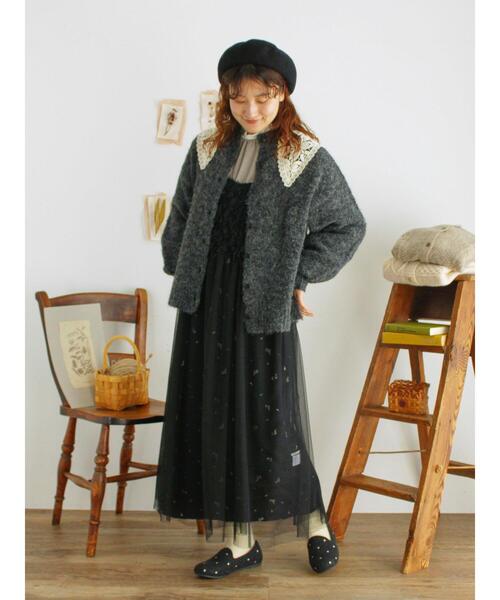 Samansa Mos2(サマンサ モスモス)の「前後着レース貼りニット(カーディガン/ボレロ・レディース・チャコールグレー/キナリ/モカ・F)」の12枚目の写真