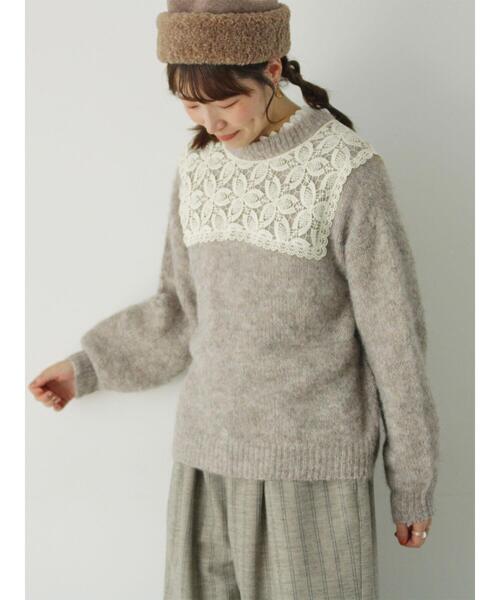 Samansa Mos2(サマンサ モスモス)の「前後着レース貼りニット(カーディガン/ボレロ・レディース・チャコールグレー/キナリ/モカ・F)」の13枚目の写真