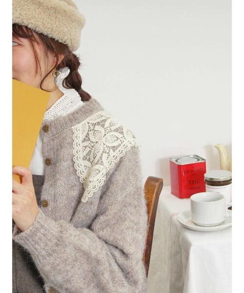 Samansa Mos2(サマンサ モスモス)の「前後着レース貼りニット(カーディガン/ボレロ・レディース・チャコールグレー/キナリ/モカ・F)」の20枚目の写真