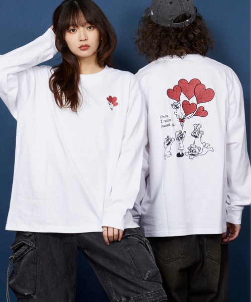 セール】オーバーサイズ 刺繍 ロングTシャツ 綿100％/embroidery
