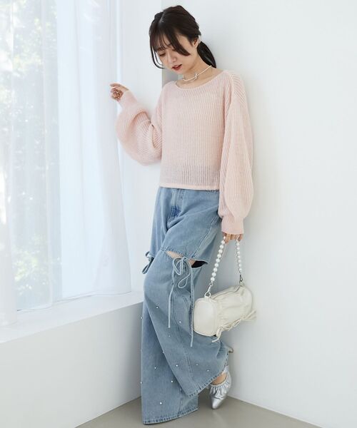 MAJESTIC LEGON(マジェスティックレゴン)の「キラキラドロストメッシュニット(ニット/セーター・レディース・ブルー/アイボリー/ピンク/イエロー・MEDIUM)」の21枚目の写真