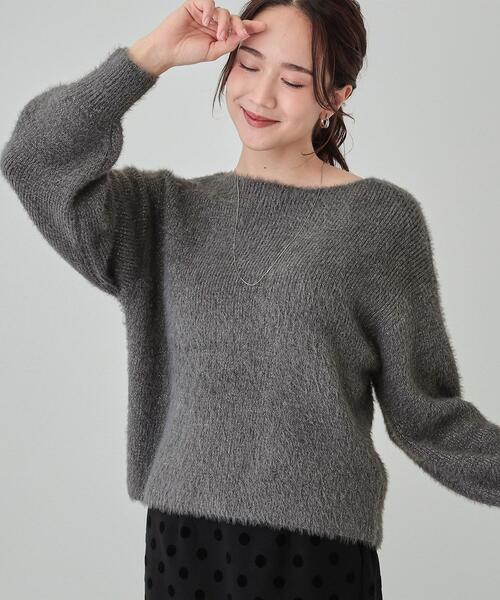 S-LL】大人上品な ラメフェザー ボートネックニット（ニット/セーター