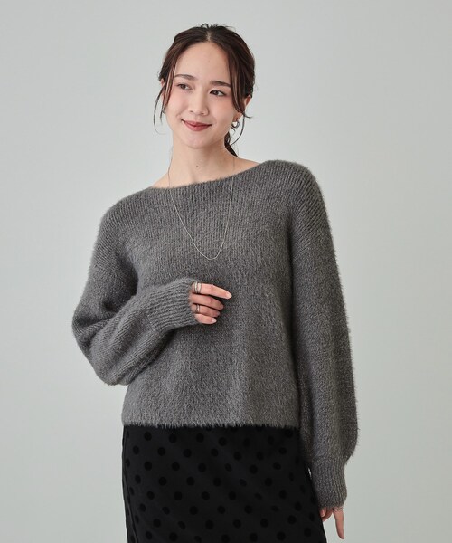 DRESKIP（ドレスキップ）の「◆【S-LL】大人上品な ラメフェザー ボートネックニット（ニット/セーター・レディース・オフホワイト/ブルー/チャコールグレー/ライトグレー・01/02/03/04）」の6枚目の写真