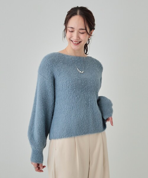 DRESKIP（ドレスキップ）の「◆【S-LL】大人上品な ラメフェザー ボートネックニット（ニット/セーター・レディース・オフホワイト/ブルー/チャコールグレー/ライトグレー・01/02/03/04）」の9枚目の写真