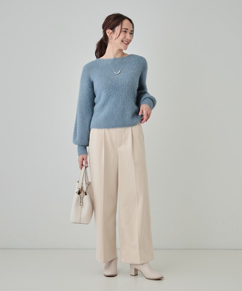 DRESKIP（ドレスキップ）の「◆【S-LL】大人上品な ラメフェザー ボートネックニット（ニット/セーター・レディース・オフホワイト/ブルー/チャコールグレー/ライトグレー・01/02/03/04）」の11枚目の写真