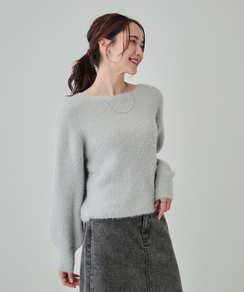 DRESKIP（ドレスキップ）の「◆【S-LL】大人上品な ラメフェザー ボートネックニット（ニット/セーター・レディース・オフホワイト/ブルー/チャコールグレー/ライトグレー・01/02/03/04）」の13枚目の写真