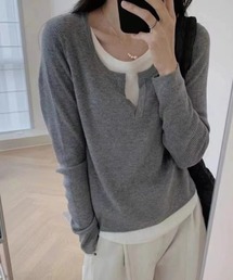 レイヤード風ヘンリーネックニット