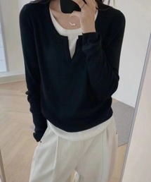 レイヤード風ヘンリーネックニット