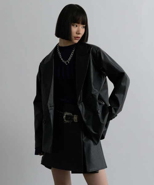 Ellno Loset(エルノロゼット)の「合皮アソートダブルテーラードジャケット / SETUP対応(テーラードジャケット・メンズ・ブラック/チャコールグレー・X-SMALL/SMALL/MEDIUM/LARGE)」の12枚目の写真