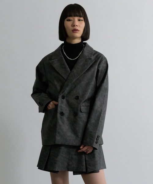 Ellno Loset(エルノロゼット)の「合皮アソートダブルテーラードジャケット / SETUP対応(テーラードジャケット・メンズ・ブラック/チャコールグレー・X-SMALL/SMALL/MEDIUM/LARGE)」の4枚目の写真