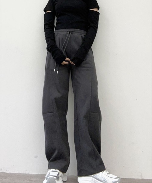 kirakiraShop(キラキラショップ)の「タック入り カービング スウェット パンツ(スウェットパンツ・レディース・オートミール/チャコール/ネイビー/ボルドー/ブラック・S/M/L)」の8枚目の写真