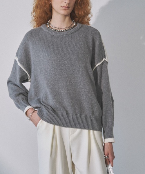 Solace(ソレイス)の「バイカラーラインニット(ニット/セーター・レディース・ホワイト/グリーン/グレー/ブラック・FREE)」の3枚目の写真