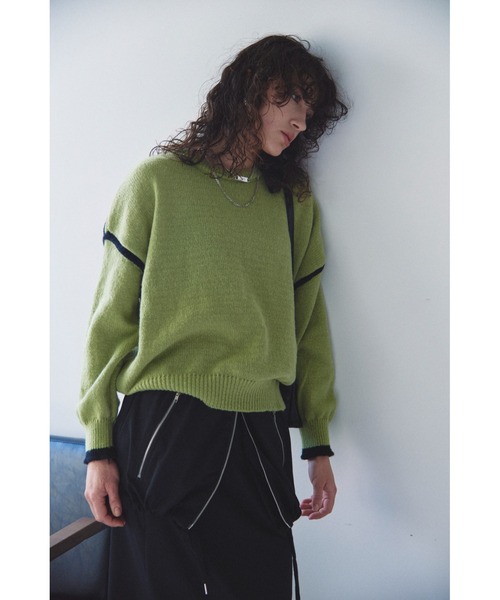 Solace(ソレイス)の「バイカラーラインニット(ニット/セーター・レディース・ホワイト/グリーン/グレー/ブラック・FREE)」の9枚目の写真