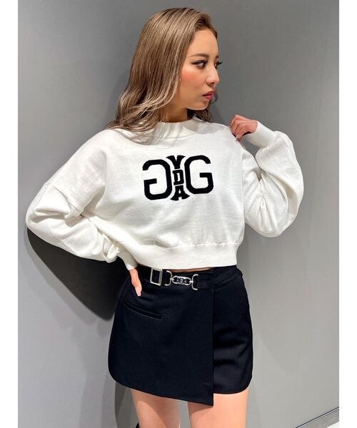GYDA(ジェイダ)の「Symmetry GYDAインターシャニットトップス(ニット/セーター・レディース・ブラック/オフホワイト/ベビーピンク・FREE)」の6枚目の写真