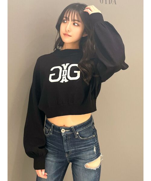 GYDA(ジェイダ)の「Symmetry GYDAインターシャニットトップス(ニット/セーター・レディース・ブラック/オフホワイト/ベビーピンク・FREE)」の11枚目の写真
