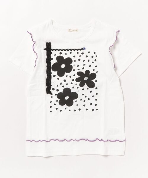 RAGMART（ラグマート）の「フラワーモチーフTシャツ（Tシャツ/カットソー・キッズ・オフホワイト/ブラック・100cm/110cm/130cm/120cm）」の3枚目の写真