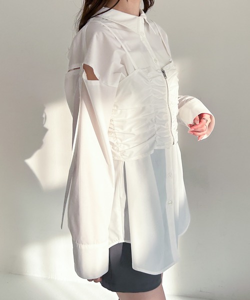 Heather(ヘザー)の「ビスチェSETチュニックシャツ 324813(シャツ/ブラウス・レディース・オフホワイト/ブルー系その他/チャコールグレー・FREE)」の21枚目の写真