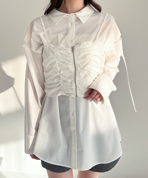 Heather(ヘザー)の「ビスチェSETチュニックシャツ 324813(シャツ/ブラウス・レディース・オフホワイト/ブルー系その他/チャコールグレー・FREE)」の20枚目の写真