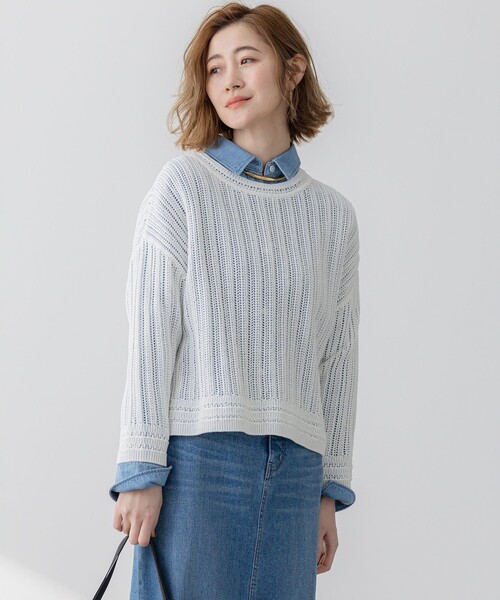 23区（ニジュウサンク）の「【洗える】コットンギマ ストライプ ニット（ニット/セーター・レディース・ブラック系/ホワイト系/レッド系/ブラウン系・38）」の2枚目の写真