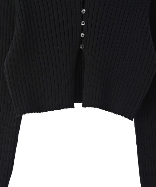 marjour（マージュール）の「RIB KNIT SHORT CARDIGAN（カーディガン/ボレロ・レディース・ブラック/オフホワイト・M）」の3枚目の写真