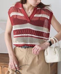 ニット セーター 「Bling leads」12GG マルチボーダー サマーニット レディース メンズ Bling Leads ニット セーター 「Bling leads」12GG マルチ