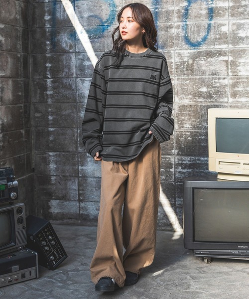 PBLIM（ページボーイリム）の「【UNISEX】ピグメントボーダー（Tシャツ/カットソー・レディース・チャコールグレー/ネイビー・MEDIUM/LARGE）」の3枚目の写真