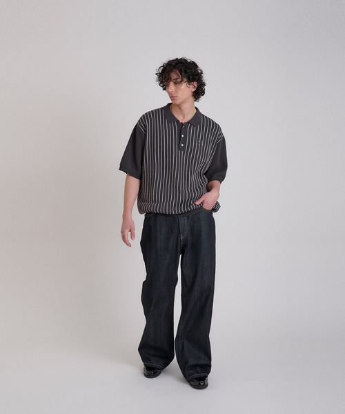 Regen Glanz(レーゲングランツ)の「striped polo knit/ストライプポロニット(ニット/セーター・メンズ・ネイビー/チャコールグレー・MEDIUM/LARGE)」の9枚目の写真