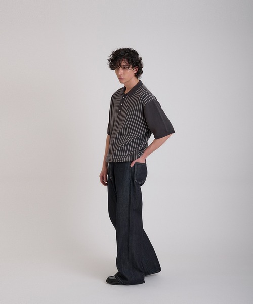 Regen Glanz(レーゲングランツ)の「striped polo knit/ストライプポロニット(ニット/セーター・メンズ・ネイビー/チャコールグレー・MEDIUM/LARGE)」の10枚目の写真