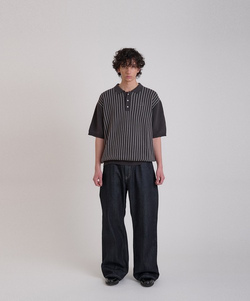 Regen Glanz(レーゲングランツ)の「striped polo knit/ストライプポロニット(ニット/セーター・メンズ・ネイビー/チャコールグレー・MEDIUM/LARGE)」の12枚目の写真